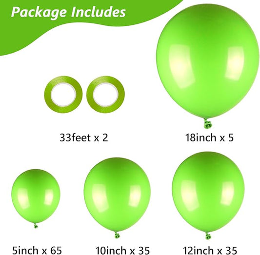 Lime Green Balloons, 140pcs 18 12 10 5 Inch Different Sizes Pack Party Latex Balloons for Birthday Halloween Holiday Balloon Garland as Party Decorations