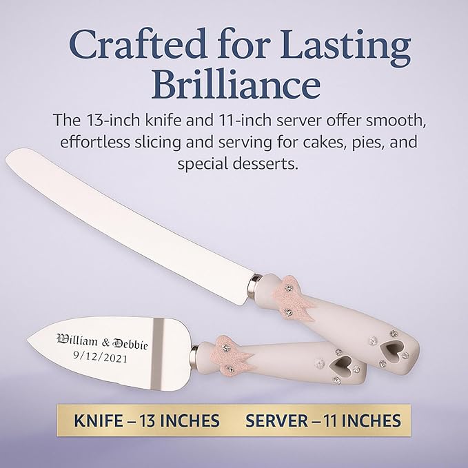 GIFTS INFINITY Personalized Wedding Cake Knife and Server Double Heart Set Free Engraving, Bridal & Baby Shower, Anniversary, Birthday, Engagement, Sweet Sixteen - Valentine's Day Gift