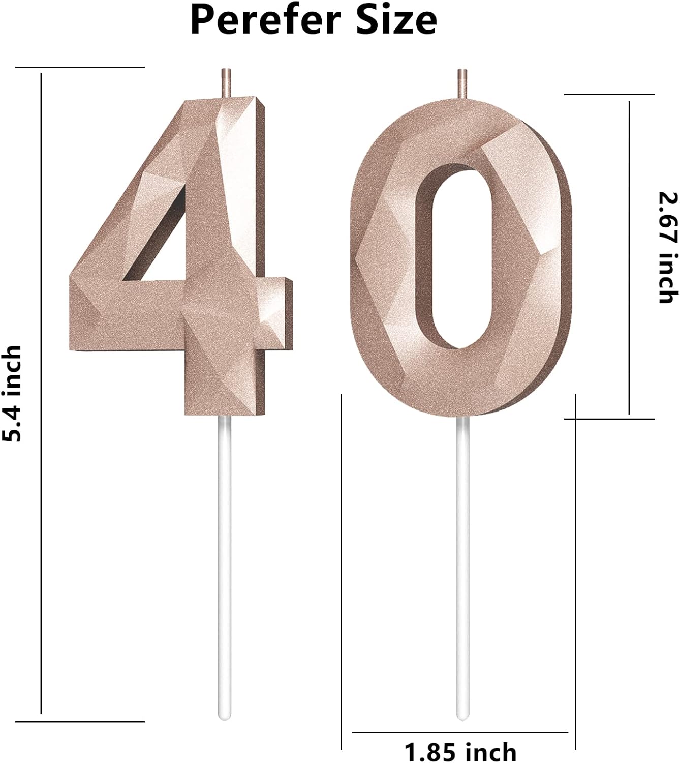 Number Birthday Candles(40 Candle Rose Gold) 3D Diamond Shape Number Happy Birthday Cake Candles for Birthday Party Wedding Decoration Reunions Theme Party
