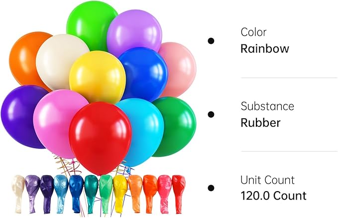 RUBFAC 120pcs Balloons for Birthday Baby Shower Graduation Anniversary Wedding Party Supplies Garland Arch Decoration,12 Inches,Assorted Color