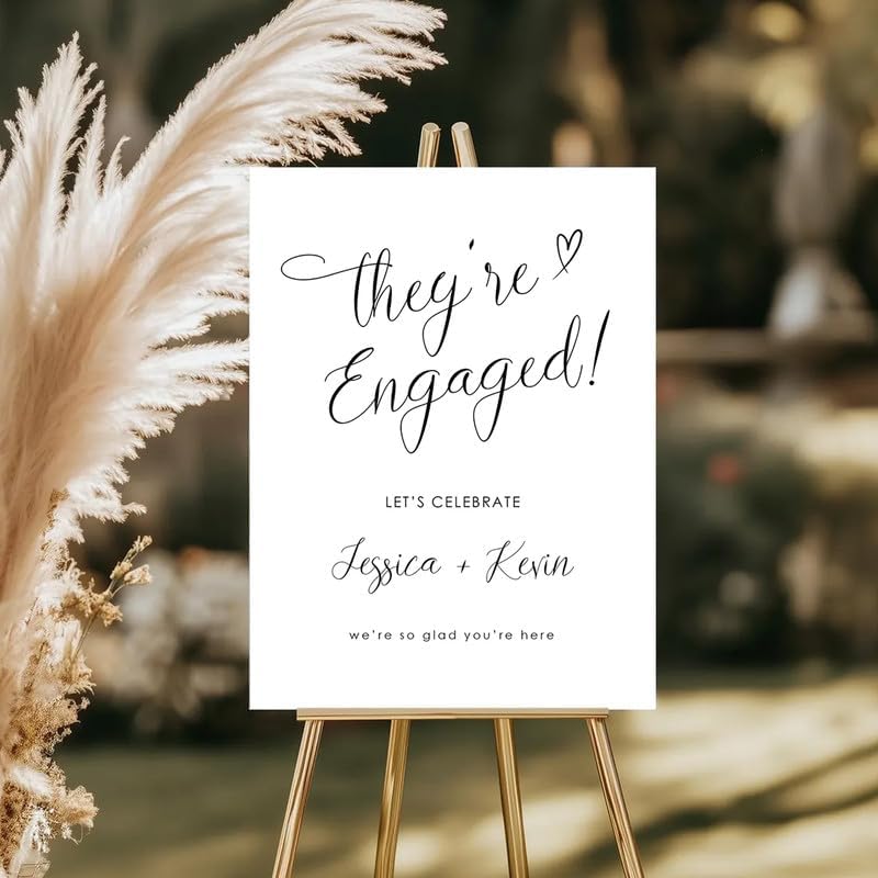 "They're Engaged!" Whimsical Welcome Sign - Modern Cursive Decor for an Engagement Celebration