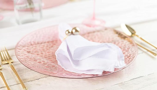 PARTY BARGAINS 13-Inch Charger Plates - 16 Pack, Hammered Pink, Heavy-Duty Disposable Chargers for Elegant Dining - Ideal for Weddings and Formal Events