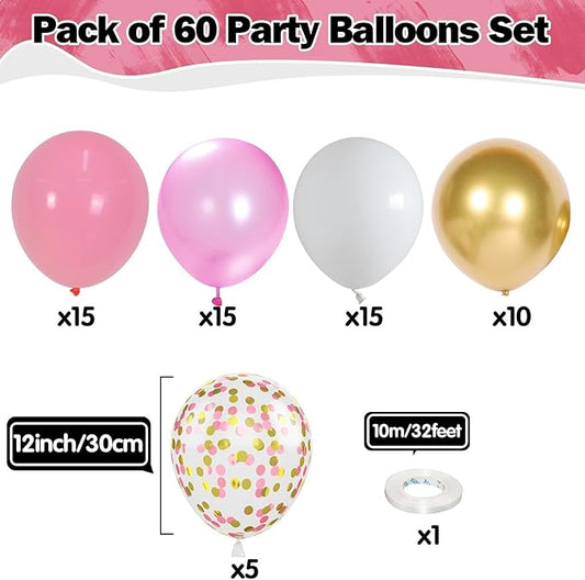 Pink Gold Balloons 60 Pcs 12 Inch Pink Gold White Balloons Retro Pearl Light Pink Gold Confetti Balloon for Girls Women Confession Proposal Engagement Wedding Baby Shower Birthday Party Decorations