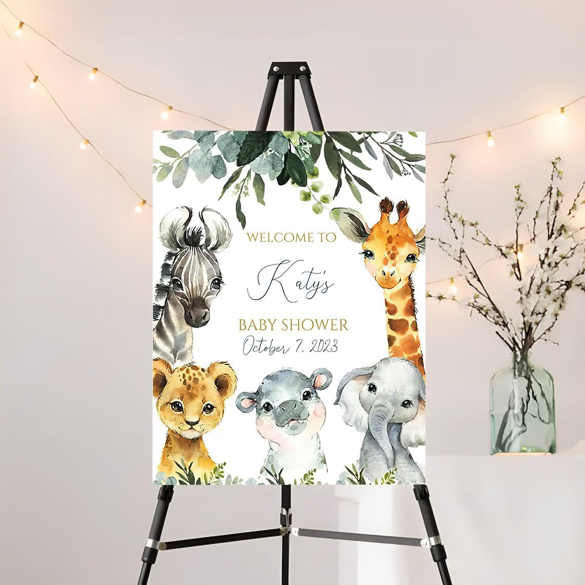 Generic Personalized Woodland Baby Shower Welcome Sign, Jungle Baby Welcome Sign, Baby Shower Zoo Animal Welcome Sign, Sage Green Shower Décor, Safari Baby Shower Decorations, Full Size, Vesion #8