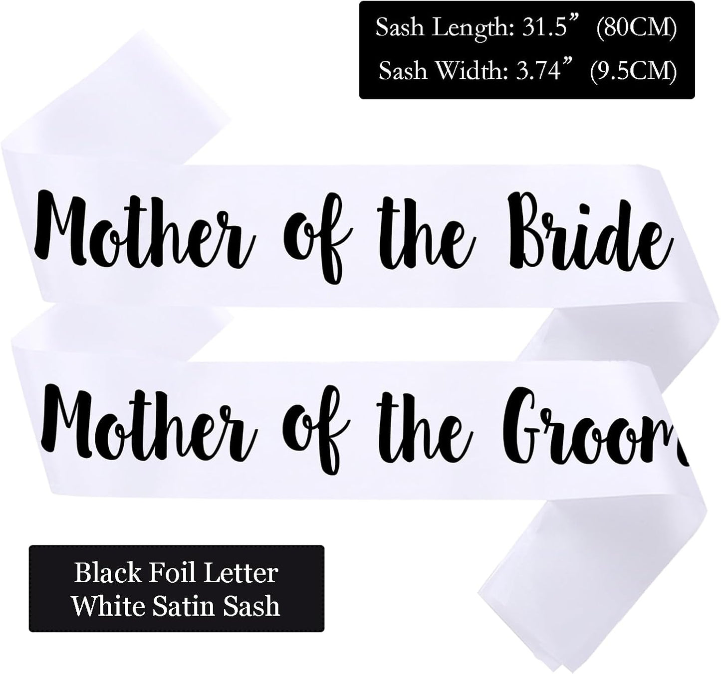 2 PACK Mother of the Bride and Groom Sashes, White Sash with Black Letters Bachelorette Sashes for Mother Bridal Shower Supplies Wedding Accessories