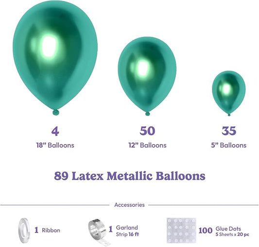 HOUSE OF PARTY Metallic Green Balloon Arch Kit | Green Metallic Balloons for Graduation Decorations, Wedding & Baby Shower, Bachelorette & valentines Party Decorations
