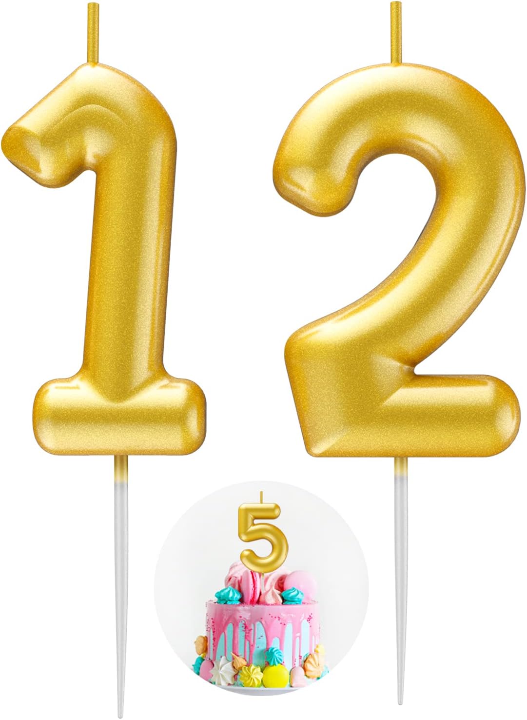 Gold Number 12 Candle Happy Birthday 3D Number Candles for Birthday Cake Party Decoration Wedding Anniversary Celebration Supplies