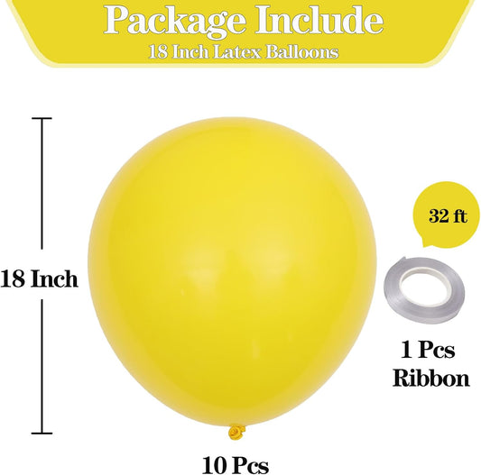 KALOR 18 Inch Yellow Balloons, 10 Pcs Yellow Matte Latex Balloons for Wedding, Baby Shower, Birthday Party and Event Decoration