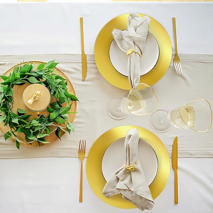 Cedilis 100PCS Disposable Gold Paper Charger Plate, 13" Round Gold Placemats for for Elegant Table Decor, Perfect for Weddings, Holiday Parties, Receptions