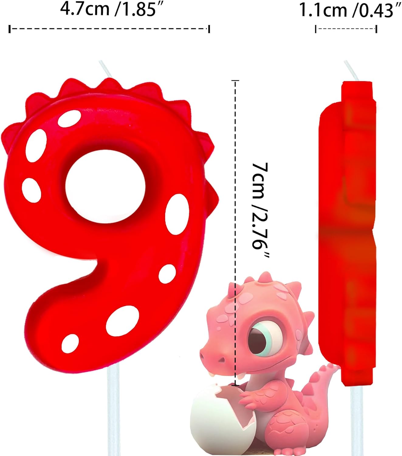 Number Birthday Candles(9 Candle Red) Dinosaur Shape Number Happy Birthday Cake Candles for Dinosaur Birthday Party Decoration Reunions Theme Party