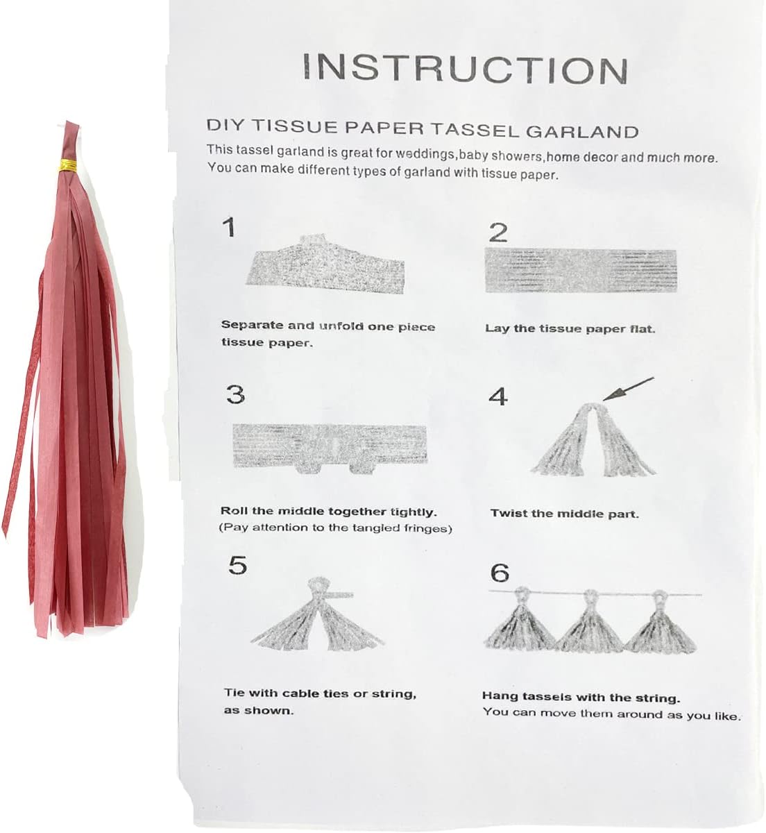 Tissue Paper Tassels Paper Tassels Garland Banner Table Decor Party Tassels Banner Wedding Birthday Baby Shower Nursey Party Decorations Supplies (20, Burgundy)
