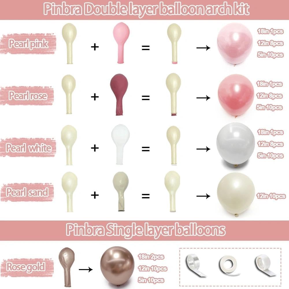 Pearl Pink White Balloon Garland Double Stuffed Light Pink Champagne Gold White Sand Balloon Arch Kit for Baby Shower Birthday Bridal Shower Wedding Birthday Party Decorations