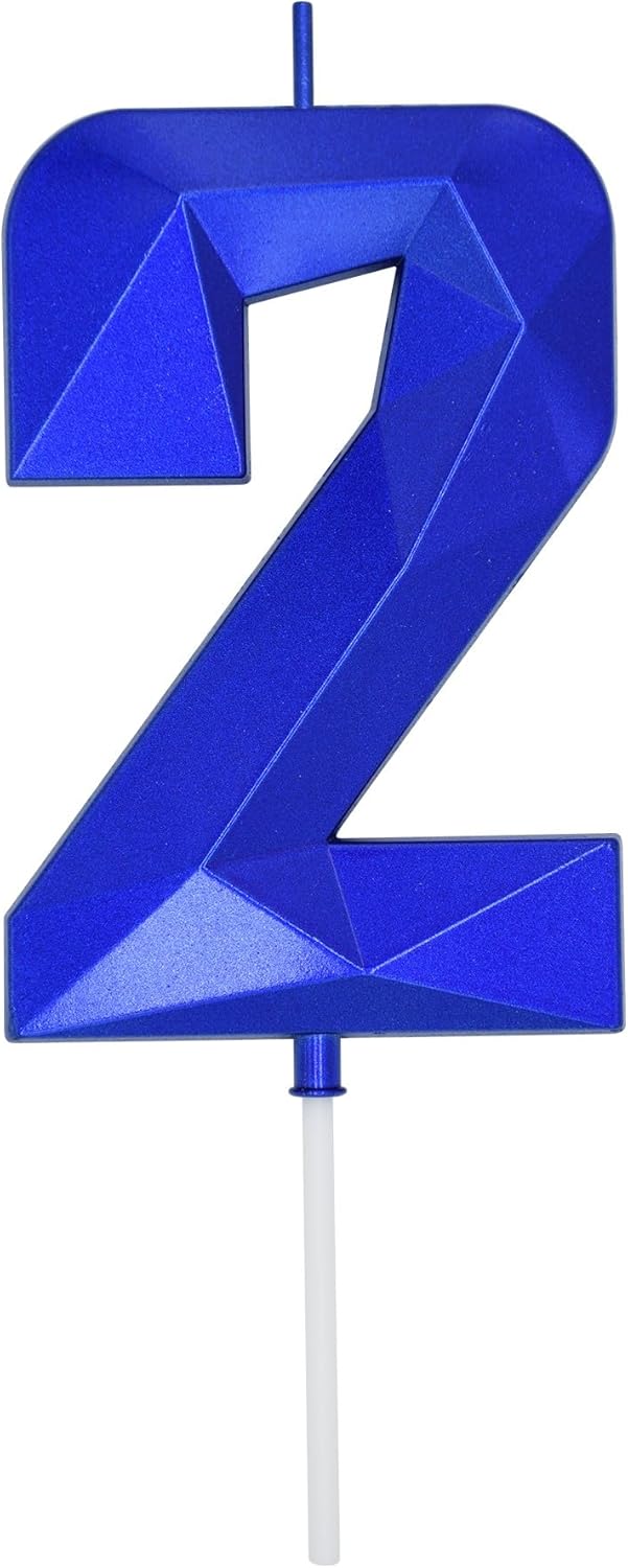 DERVENTA Large Birthday Candle Number 3D Blue 3.7 inch Party Celebration Anniversary Decoration Cake Topper 1 Piece (Number 2 Blue)