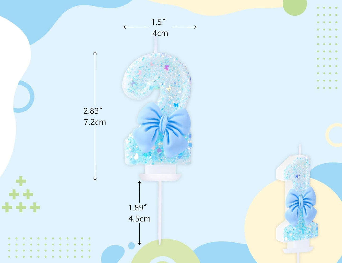 2 Birthday Candles Blue Bow Number 2 Cake Candles, Baby 2nd Cake Topper Decorations for Kids Pets Pastel Birthday Party Supplies (Number 2)