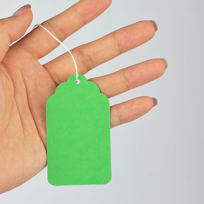500pcs Paper Marking Tags with String Attached, Writable Price Tags for Product Jewelry Clothing Arts & Crafts DIY Gift Decorations (2.75"x1.57", Green)