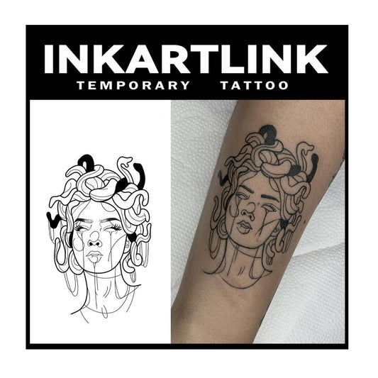 INKARTLINK Temporary Tattoos, 2 Sheets large Semi Permanent Tattoo Adult Art Waterproof Temp Tattoo Party Favors Tattoo Stickers Realistic Look, No Adhesive, Lasts 1-2 Weeks Black (Medusa)