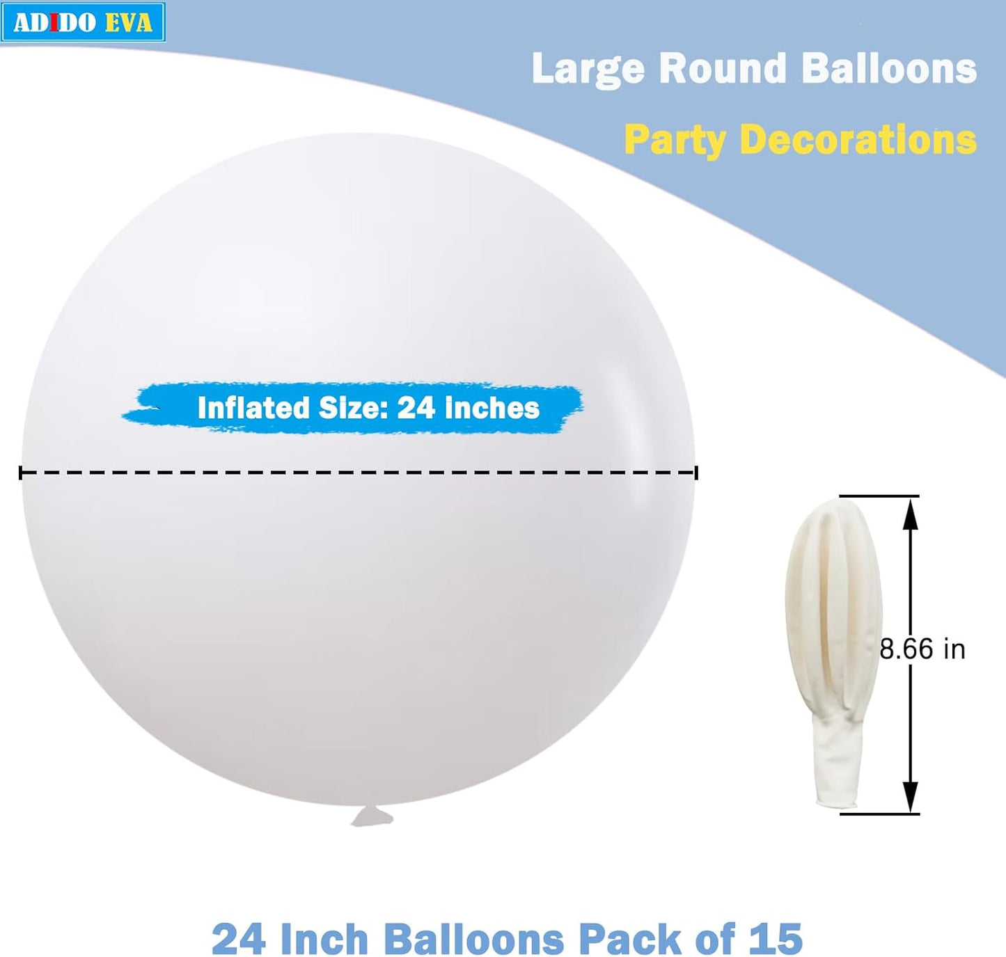 15Pcs 24 Inch Balloons White Giant Round Balloons Large Balloon for Festival, Christmas, Birthday Party Decorations