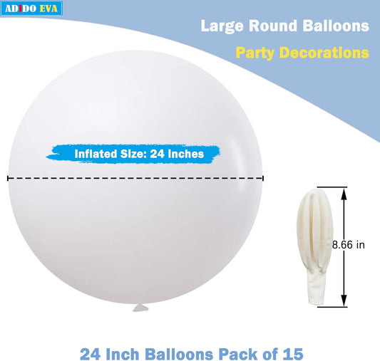 15Pcs 24 Inch Balloons White Giant Round Balloons Large Balloon for Festival, Christmas, Birthday Party Decorations