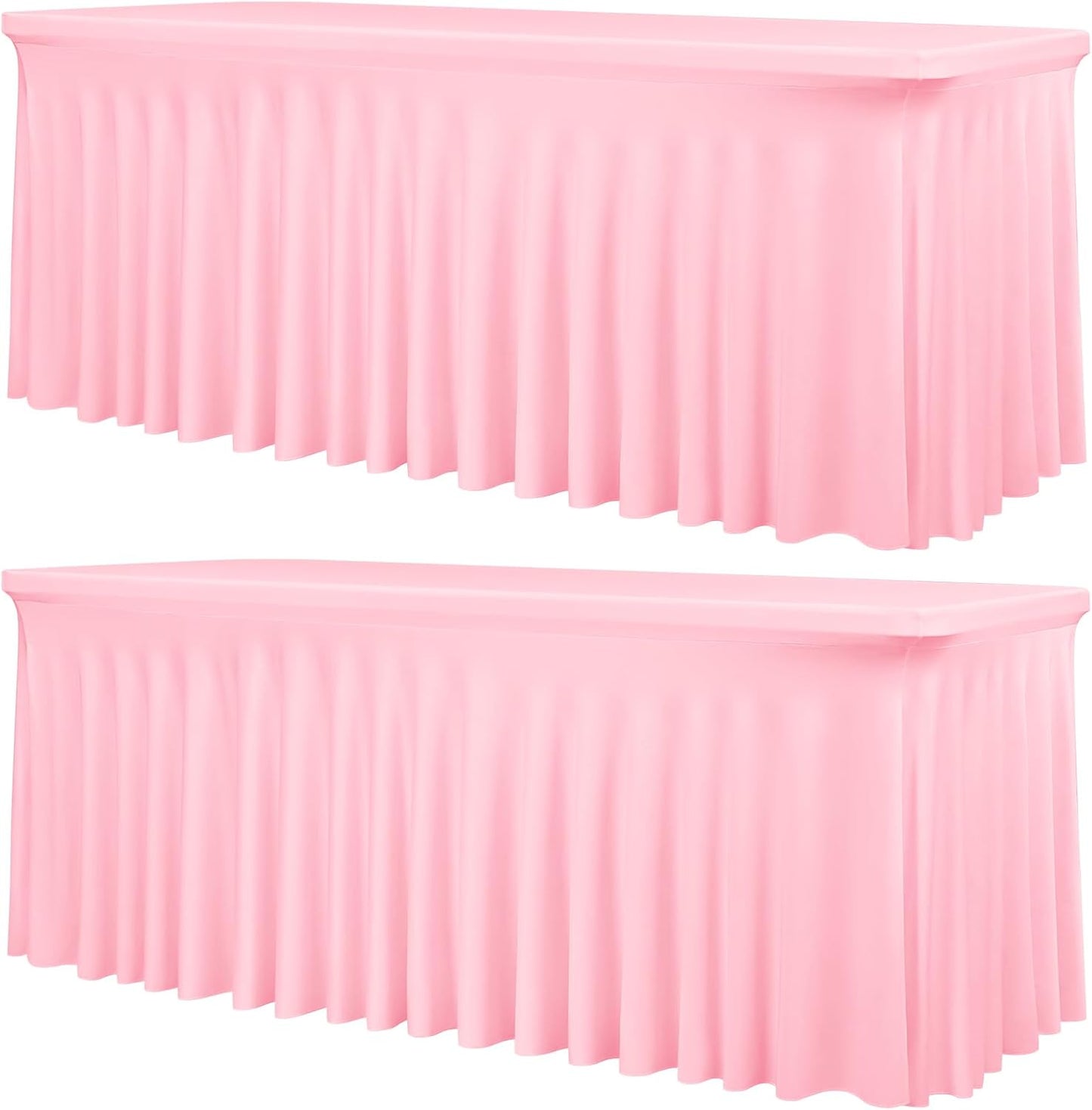 2 Packs Pink Stretch Table Skirts for 6 Foot Rectangle Table, Washable Spandex Stretch Tablecloths with Skirt, Wrinkle Resistant Fitted Tablecover for Wedding Party Banquet