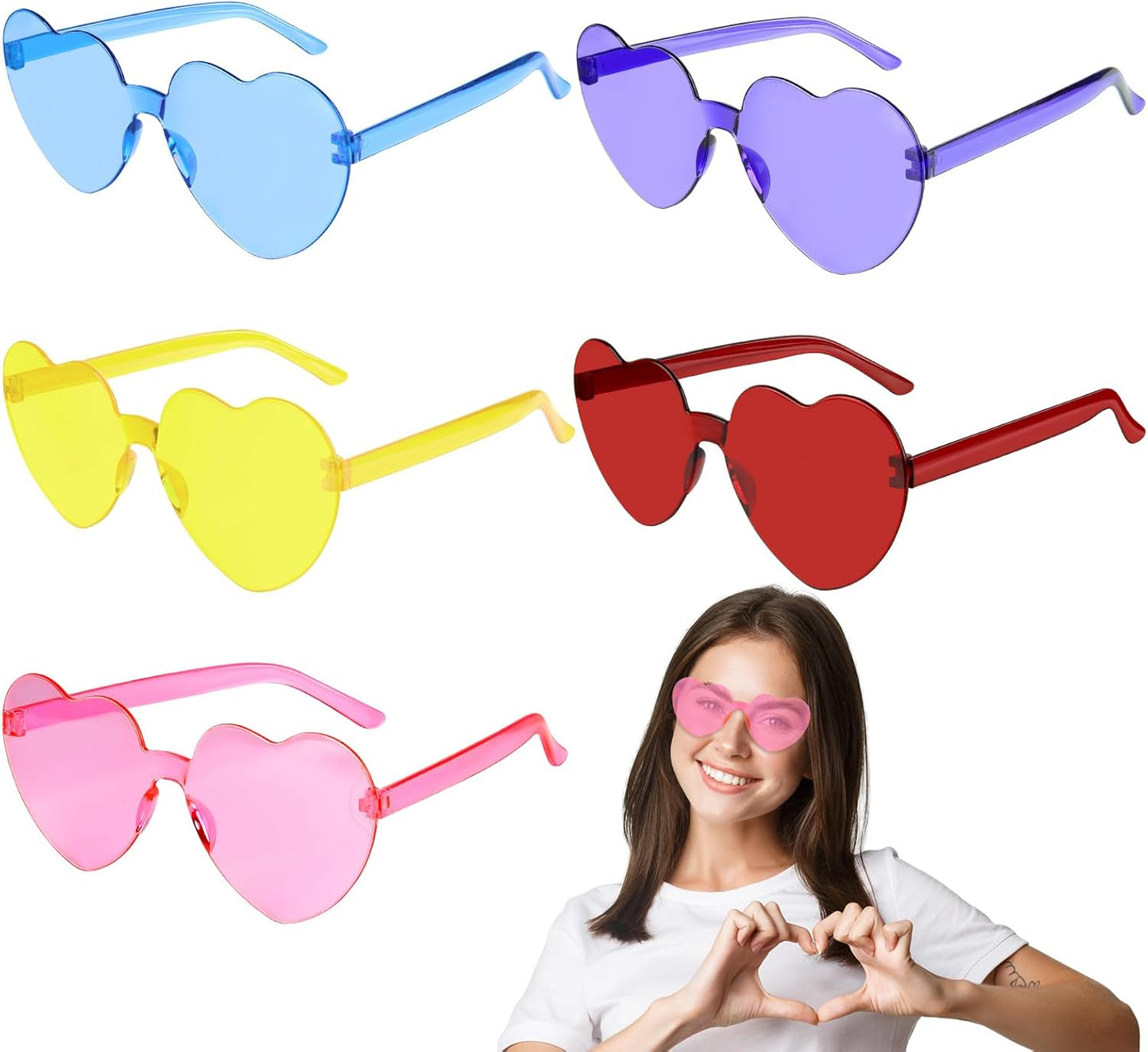 PLULON Heart Sunglasses for Women 5/12/25 Pcs, Heart Glasses Valentine Day Rimless Shaped Candy Color Fun Glasses Party Favor