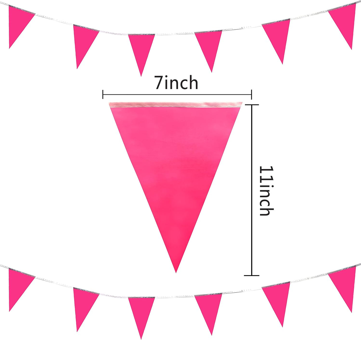 100 Feet Pink Pennant Banners Flags String Hanging Triangle Bunting Flags,Party Decorations for Grand Opening,Kids Birthday,Carnival,60 PCS