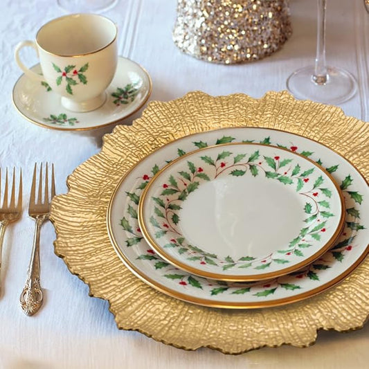 6Pcs Reef Charger Plates, Plastic Dinner Plate Chargers Round Server Ware, Gold