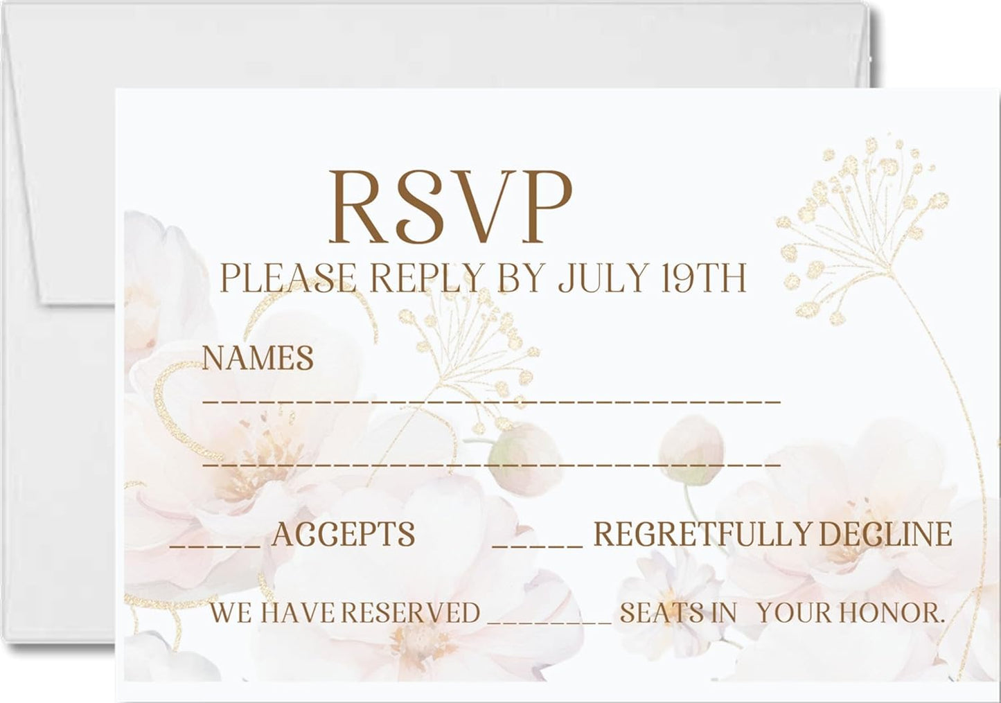 Blush, White & Gold Wedding Invitations, Personalized, Set of 12 Invitations with Envelopes