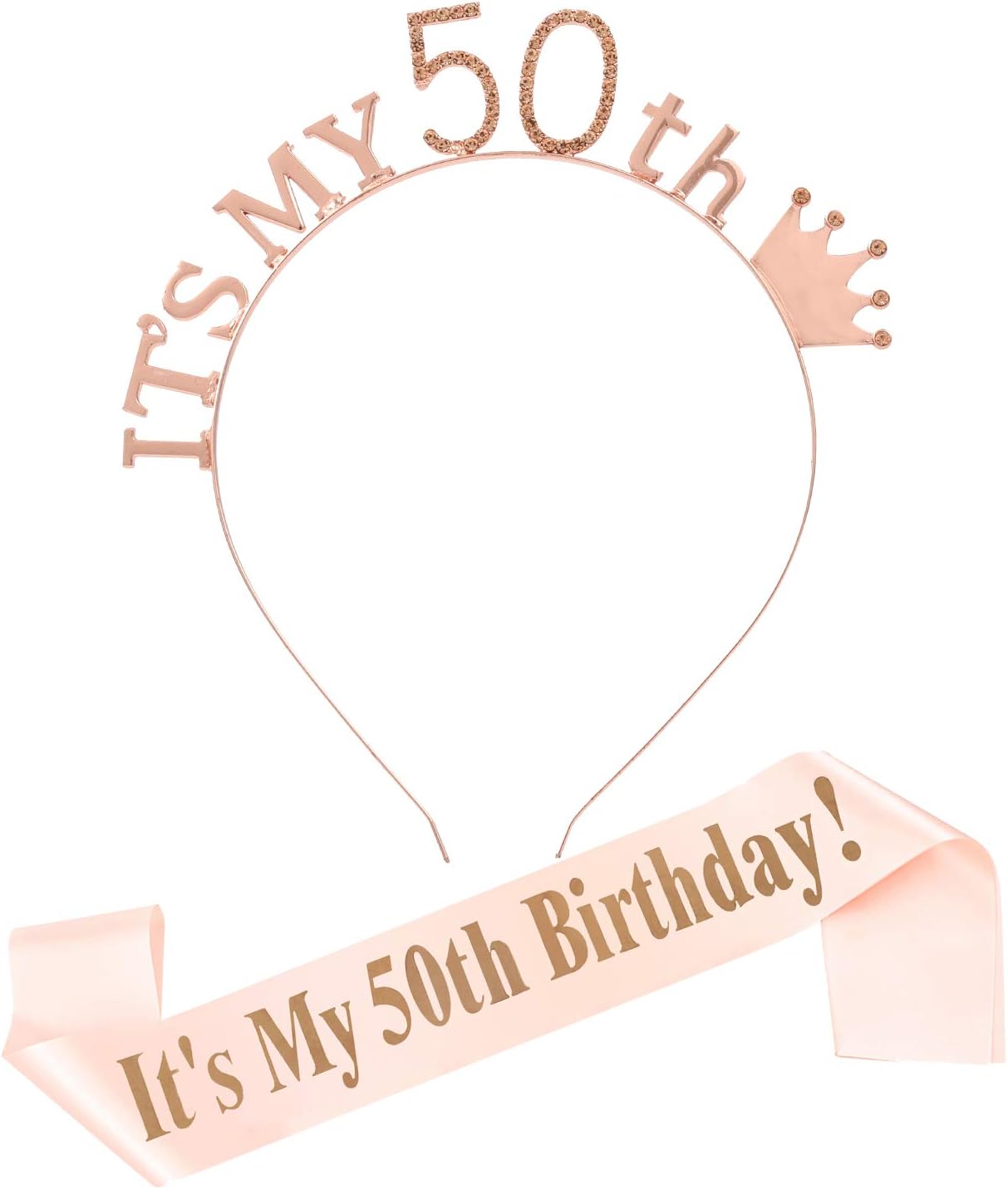 50th Birthday Sash and Tiara,Rose Gold Rhinestone Crown Headband for Women,Sweet 50th Birthday Gift,Party Decoration Supplies