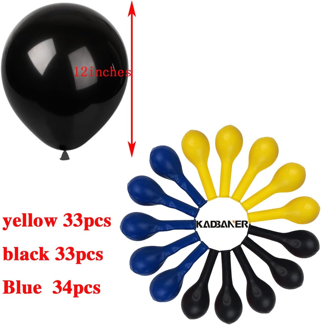 KADBANER Yellow Blue Black Balloons,100 Pack 12 Inch Latex Balloons