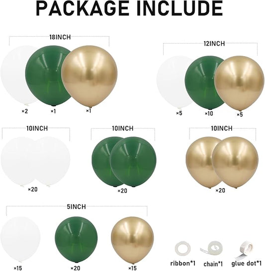 Emerald Green Gold Balloons Arch Garland Kit, 134pcs Dark Green,White,Chrome Gold Balloons for Birthday Baby Shower Wedding Anniversary Jungle Safari Wild One Animal Party Decorations