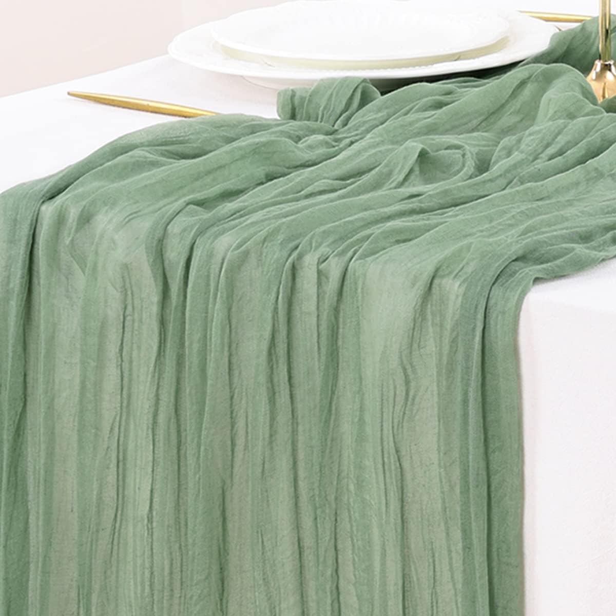 Socomi 10pcs Sage Green Cheesecloth Table Runner Fall Thanksgiving Boho Rustic Gauze 120 inch 10FT Cheese Cloth Runner for Wedding Party Baby Shower Home Decor Holiday Decorations