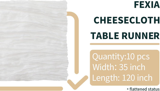 FEXIA 10 Pack Ivory White Gauz Table Runner 35x120 Inches Gauze Table Runner for Bridal Shower Wedding Party First Communion Centerpiece Engagement Boho Table Decoration (Ivory White)