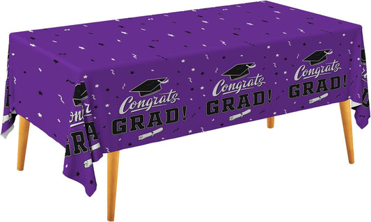 Graduation Party Decorations, Gongrats Grad Tablecover for Graduation Party Supplies, 3 pcs Purple Table Cloths, 54"x108"