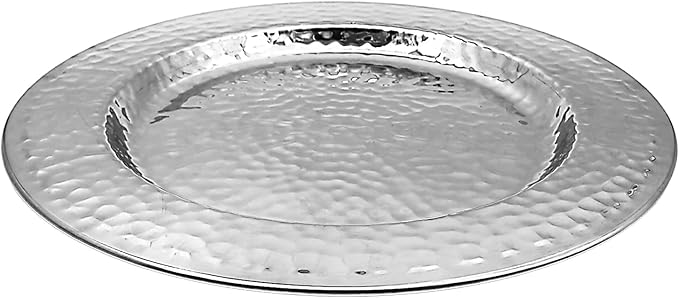 13-Inch Stainless Steel Hammered Charger Plates, Silver Dinner Plate Chargers Set of 6, Round Server Ware