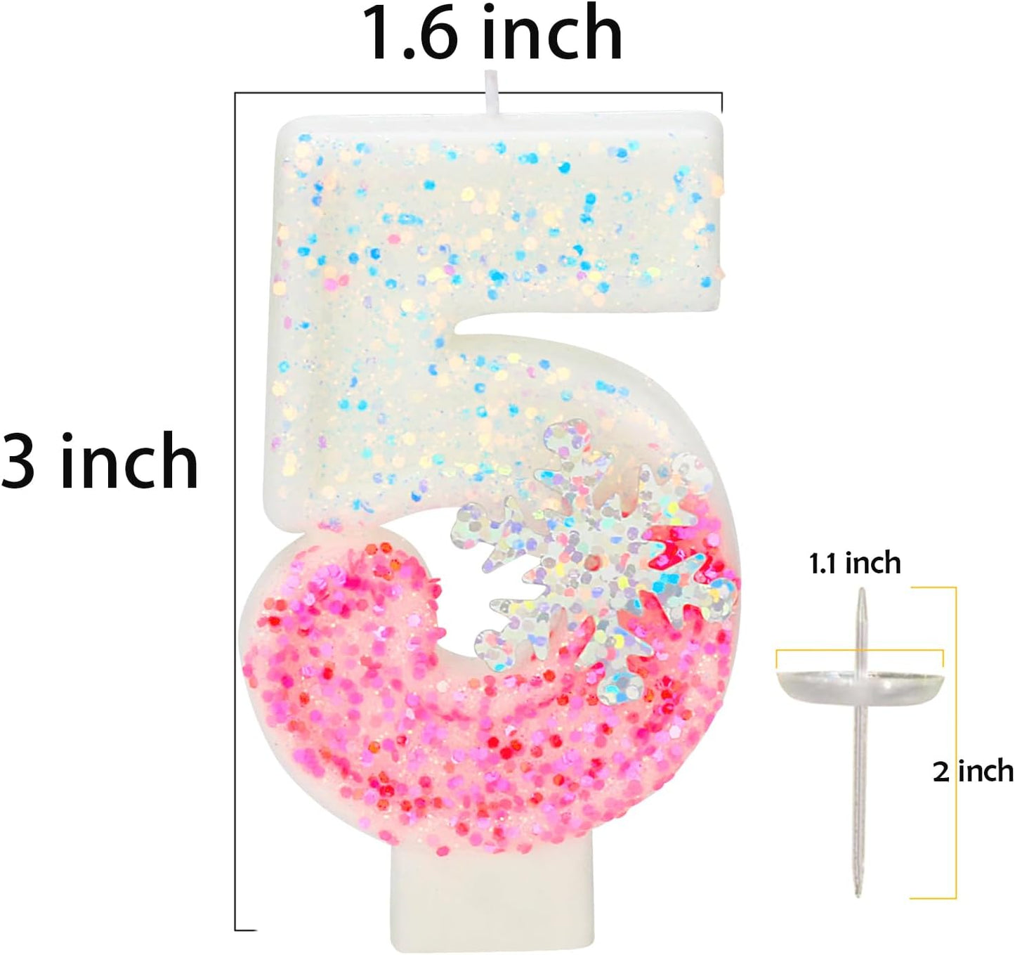 Snow Themed Birthday Candles, Birthday Candle for Party Supplies, 2.76 inch Cake Topper Decoration (Number 5)