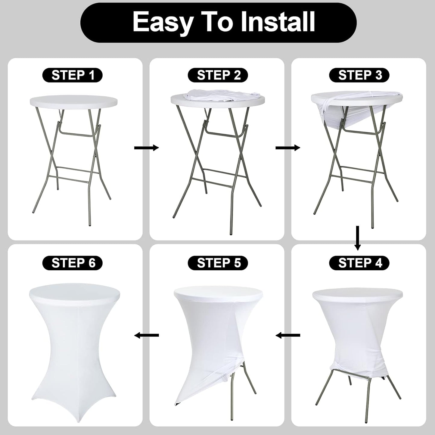 FestiCorp Spandex Table Cover, Cocktail Fitted Tablecloths, Round Highboy Stretch Table Covers Cloths for Party, DJ, Bar, Wedding, Birthday, Banquet, White, 30"-32" Diameter x 40"-43" Height