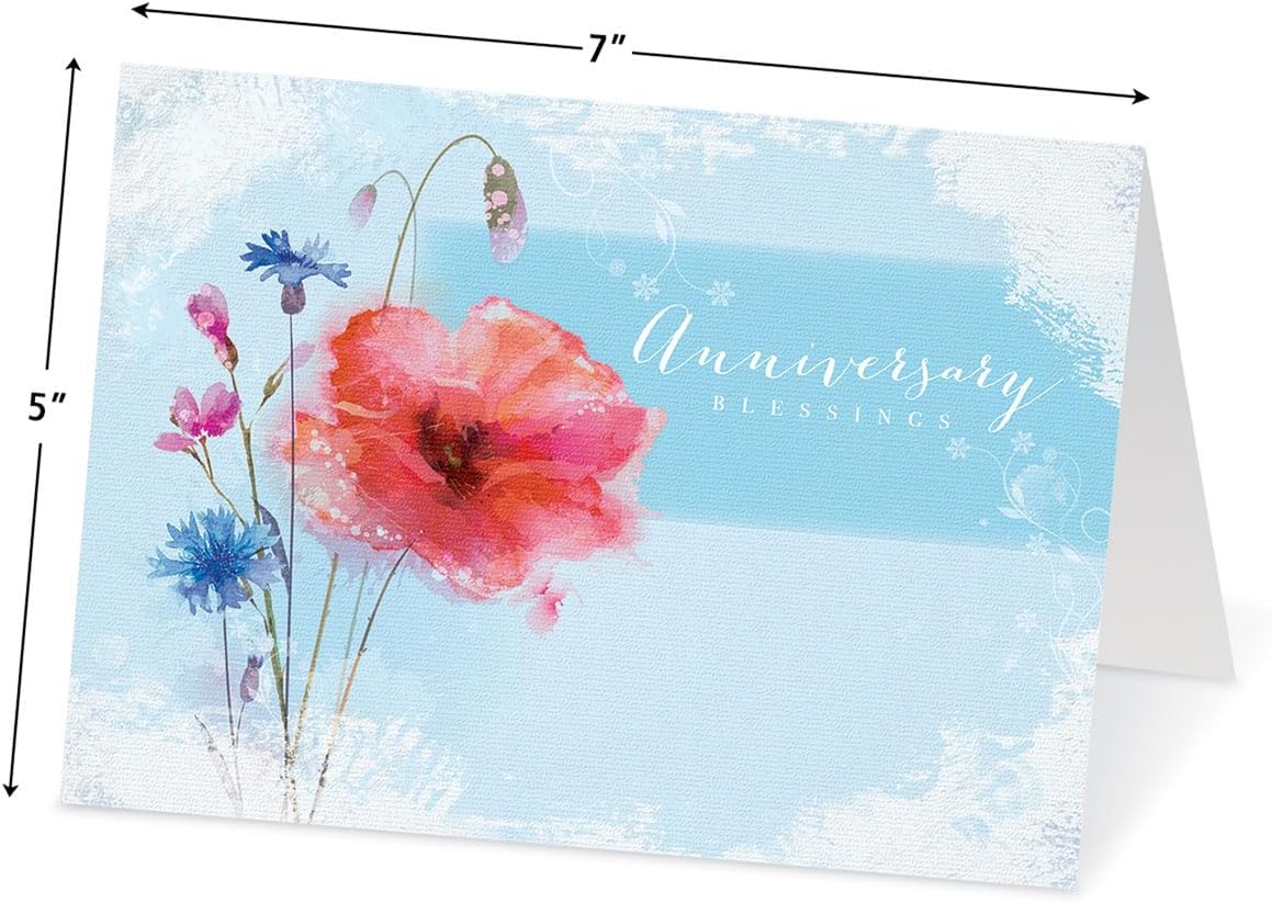 Anniversary Blessings Faith Cards With Scripture- Set of 8 (4 Designs), Large 5" by 7 Inch Pretty Poppies Religious Wedding Anniversary Cards