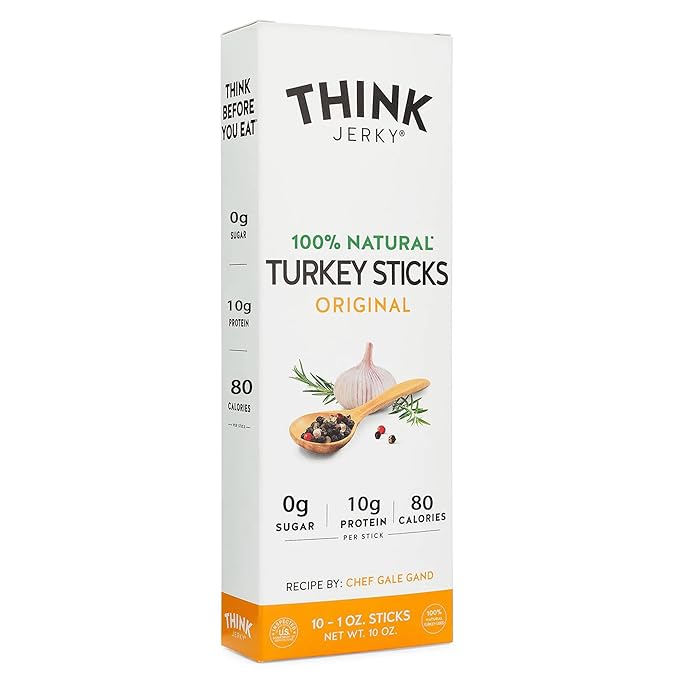 Think Jerky All-Natural Turkey Sticks, Gluten and Sugar Free, No Nitrates, Keto Paleo Friendly High Protein Low Carb Meat Snack - 1.0 oz Sticks, 20 Pack