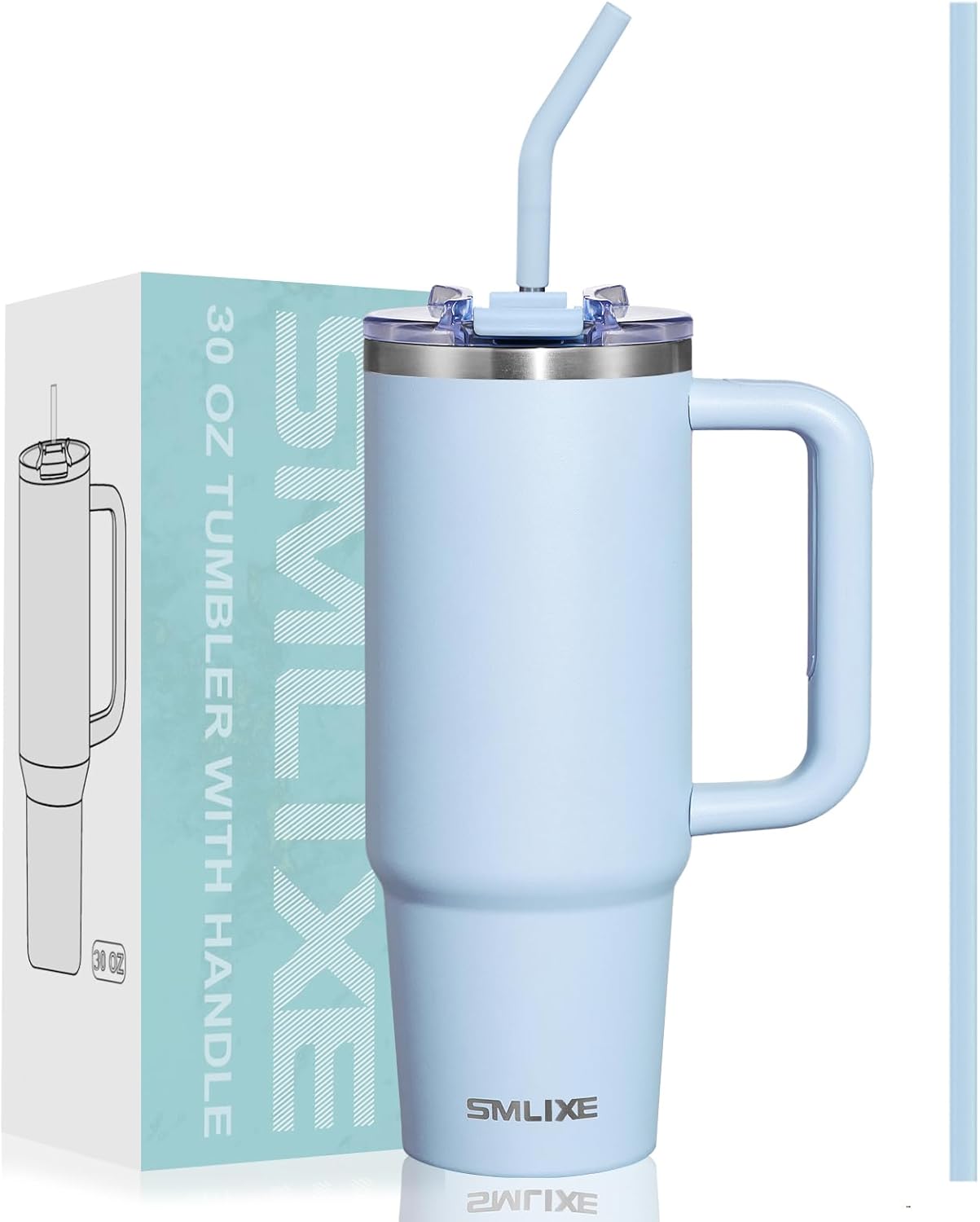 30 oz Tumbler with Handle, Tumbler with Lid and Straw, Double Wall Vacuum Insulated Travel Mug Stainless Steel Tumbler for Hot and Cold, Cupholder Friendly (Blue)