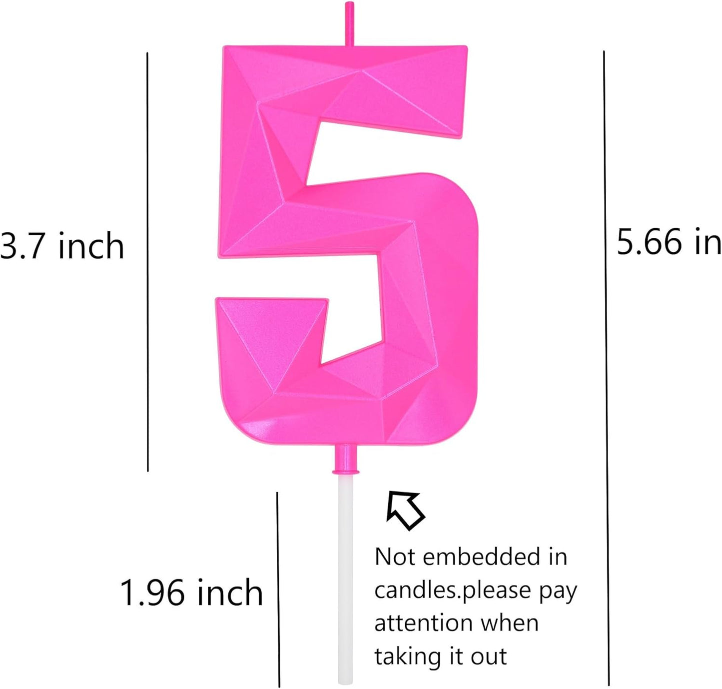 DERVENTA Birthday Candles Big Numbers 3D Pink 3.7 inch Party Cake Topper 1 Piece (Number 5 Pink)