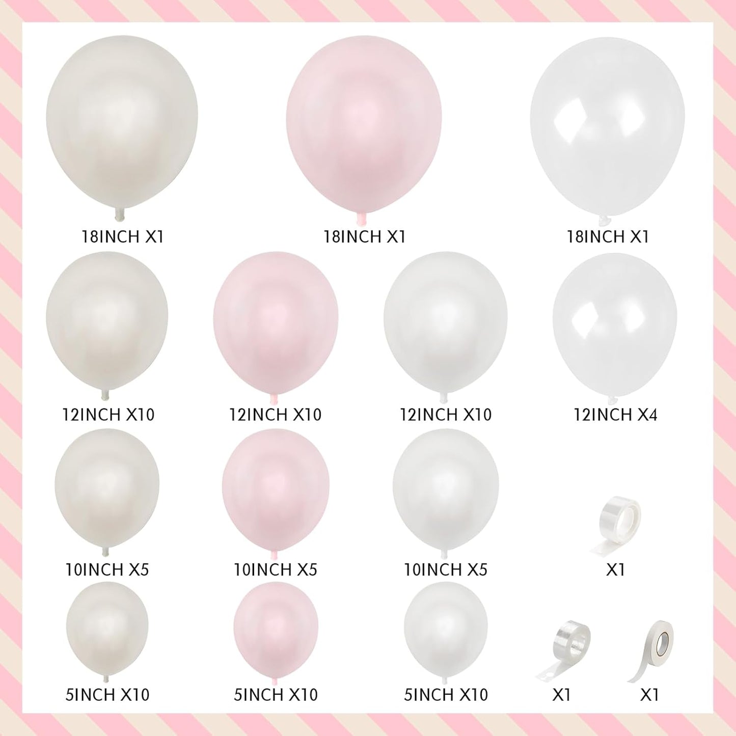 Pearl White and Pink Balloons Arch Double Stuffed Balloons Garland Pare Pink Blush Beige Cream Latex Balloon with Clear Balloon for Neutral Birthday Party Decoration Baby Girl Bridal Shower Wedding