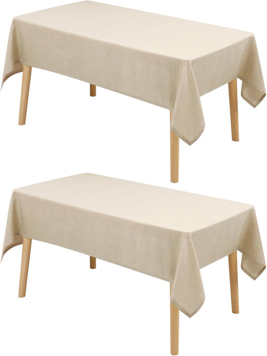 Hiasan 2 Pack Faux Linen Rectangle Tablecloth - Wrinkle and Stain Resistant Washable Table Cloth for Kitchen Dining Room Holiday Table Cover for Party Dinner, Beige, 30 x 60 Inch