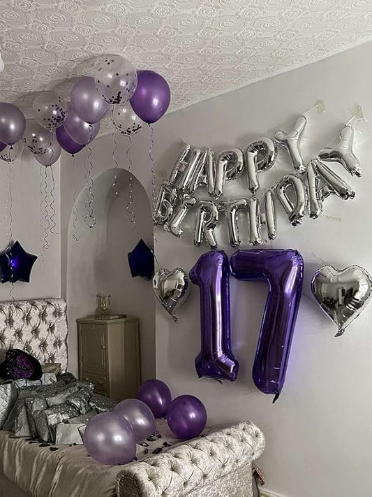 17 Balloons Number 40 Inch, Purple 17th Birthday Decoration for 1 7 17 71 Men & Women, Foil Big Number Balloon for Wedding Store Anniversary Promotion Party Decorations
