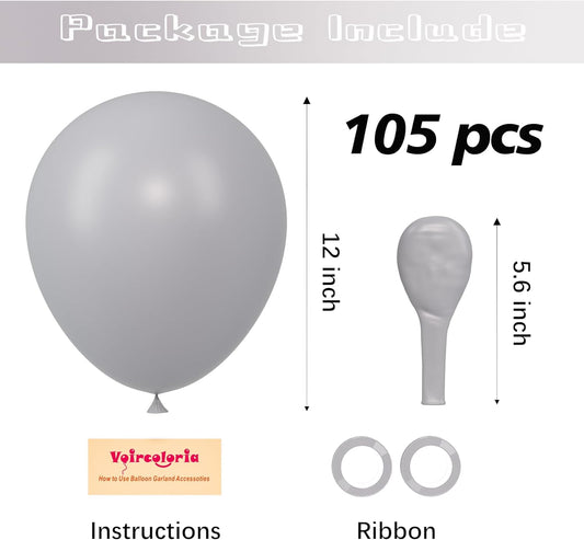 105pcs Light Gray Balloons 12inch Party Latex Balloons for Boys Girls Birthday Baby Shower Gender Reveal Wedding Sunflower Party Decorations