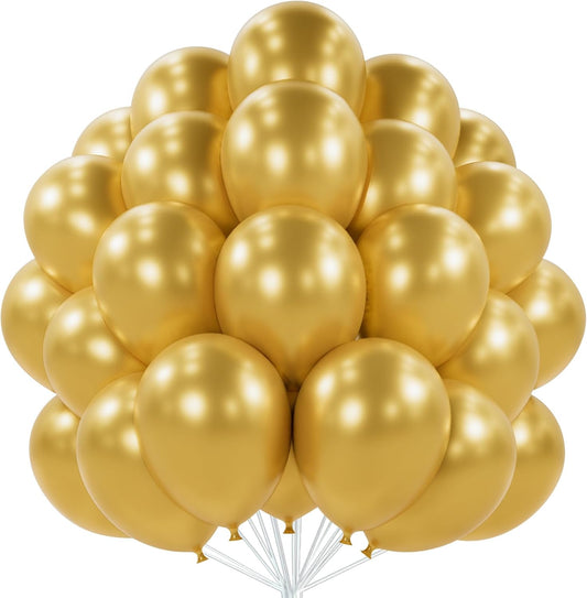 PartyWoo Metallic Gold Balloons 101 pcs 12 Inch Chrome Gold Latex Helium Balloons for Graduation Baby Shower Gender Reveal Christmas Wedding New Year Anniversaries Birthday Party Decorations Gold-G101