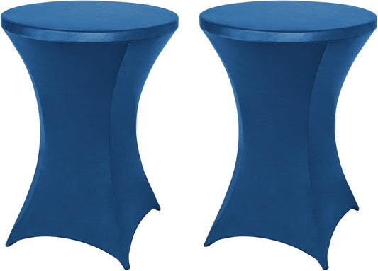 FestiCorp 2 Pack Spandex Blue Table Cover, Cocktail Fitted Tablecloths, Round Highboy Stretch Table Covers Cloths for Party, DJ, Bar, Wedding, Birthday, Banquet, 30"-32" Diameter x 40"-43" Height