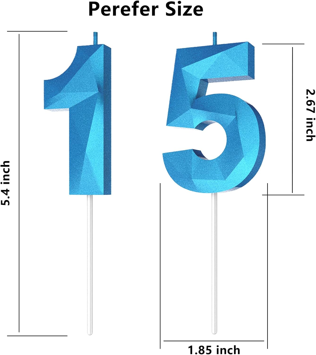 Number Birthday Candles(15 Candle Blue) 3D Diamond Shape Number Happy Birthday Cake Candles for Birthday Party Wedding Decoration Reunions Theme Party