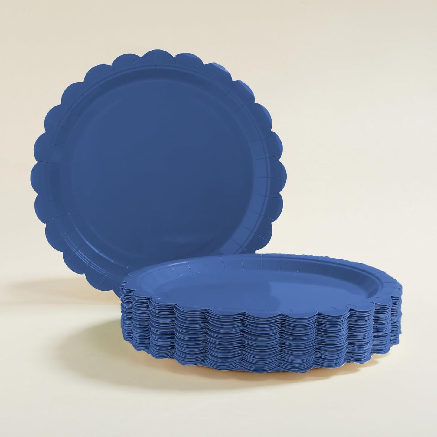 BEFORYOU 50PCS Scalloped Disposable Paper Plates 9IN Dessert Cake Party Plates for Baby Shower, Wedding,Bridal Shower Birthday Party Supplies (Navy Blue, 9IN)