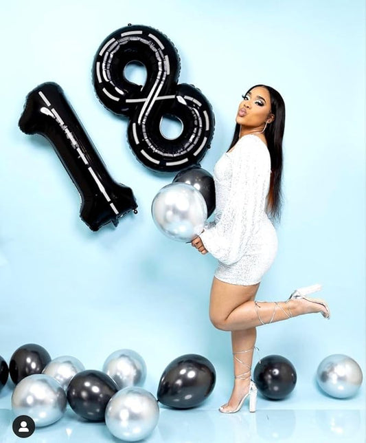 40 Inch Number 8 Balloon, Line Black 8 18 28 80 Birthday Balloons for Men Boys, 8th Birthday Decorations Party Supplies, Wedding, Graduations