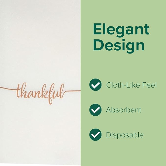 SimuLinen Disposable Hand Towels for Bathroom, Single-Use Linen-Feel Guest Towels, Hand Tissue Paper with ''Thankful'' Writing, Cloth-Like Paper Napkins, Pack of 100